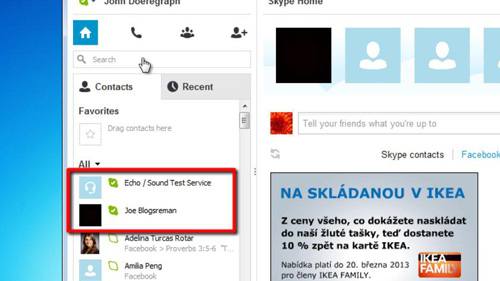 Online contacts in the standard view