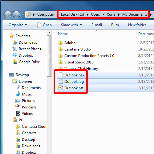 outlook backup file location