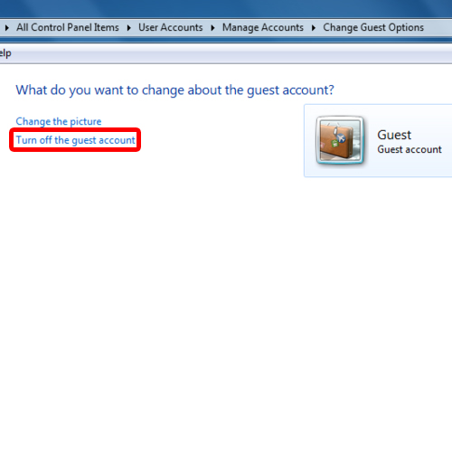 Disable guest account