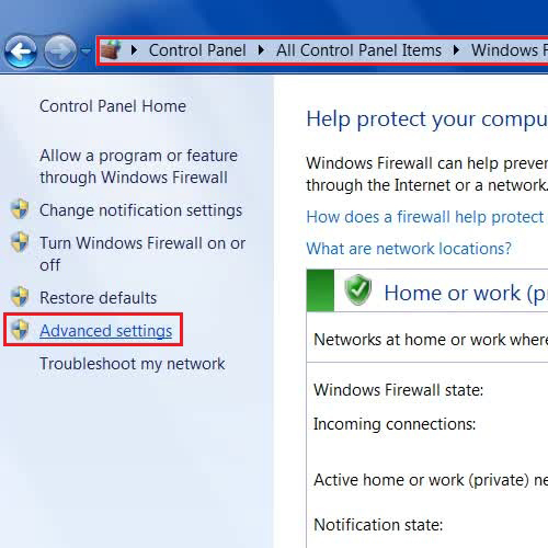 Open windows firewall advanced settings