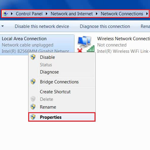 Open your LAN connection properties