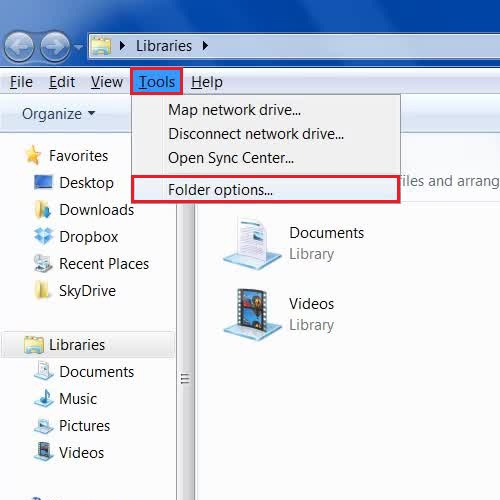 Use Windows Explorer to open folder options