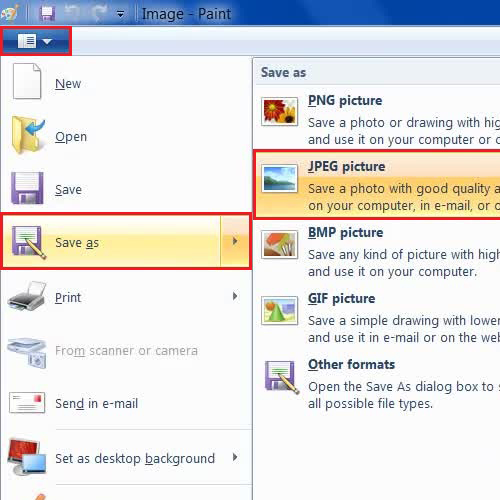 copy image convert to jpg using paint