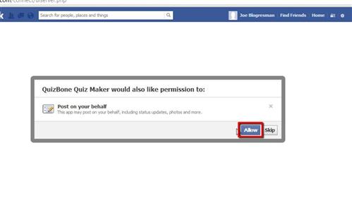 Allow the quiz maker to access your Facebook