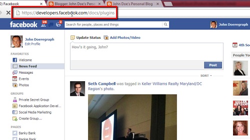 Accessing the developers area of Facebook