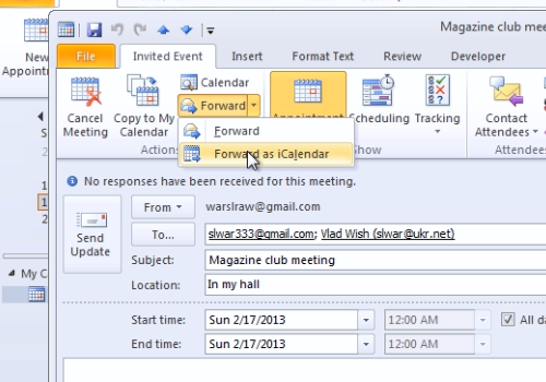 office for mac sent invite as ical