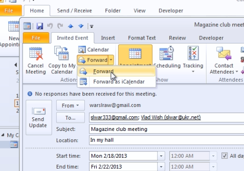 forwarding calendar invites in outlook