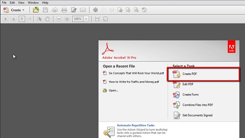 The create a new pdf option