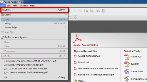 Opening a pdf file in Acrobat