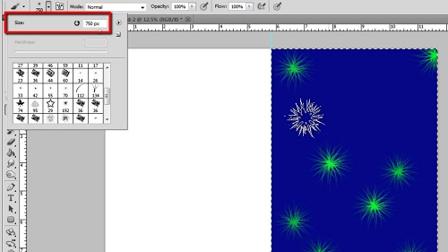Increasing the brush size to get a larger firework