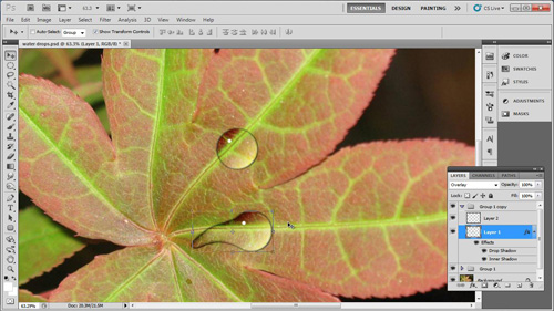 The finished water drops appearing on the image