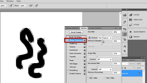 Adjusting the shape dynamics of the brush Adjusting the shape dynamics of the brush