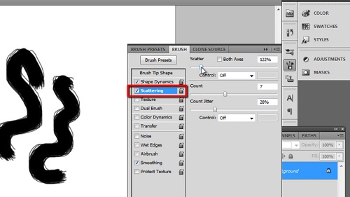 Adjusting the scattering settings of the brush Adjusting the scattering settings of the brush