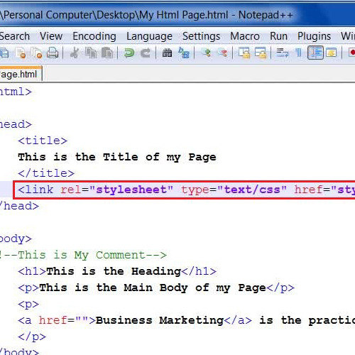 Create a link of the style sheet in the html page