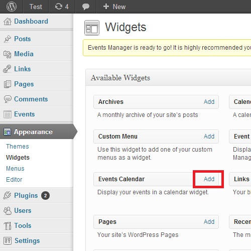 Adding Event Calendar Widget