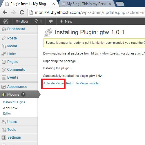 Activating the installed Plugin