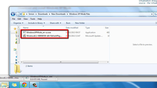 The necessary files for running virtual XP