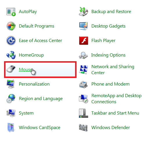 Go to Mouse option in Control Panel
