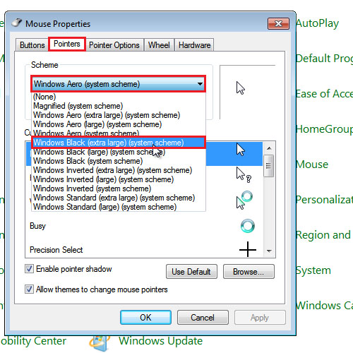 can you customize cursors in windows 7