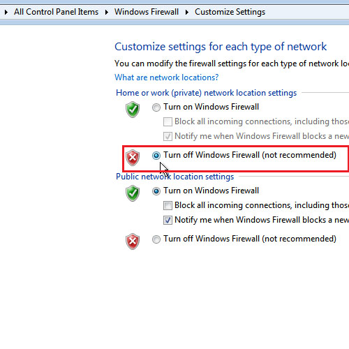 turn off firewall