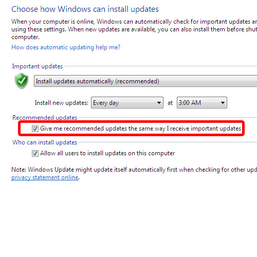 Configuring windows update settings