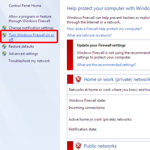 Turn windows firewall on option