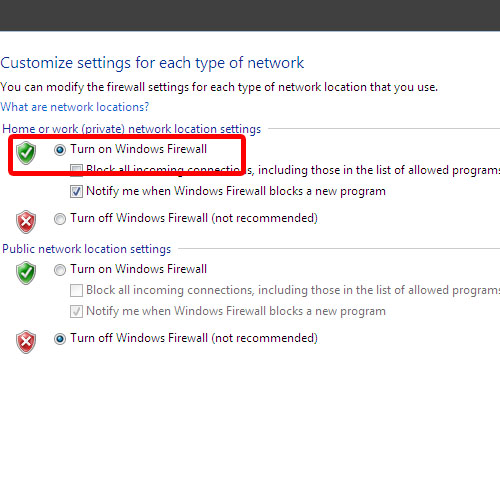 Turn windows firewall on for private networks