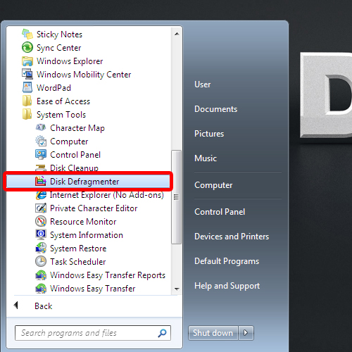 Opening Disk Defragmenter tool