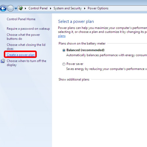 Creating a power plan