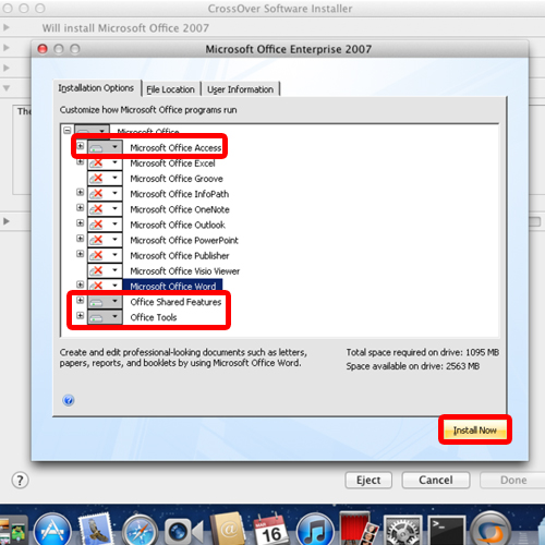 Select install components