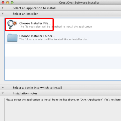 Select installer file option