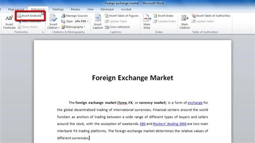 how to insert endnote in word