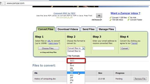 Using ZamZar to convert the file