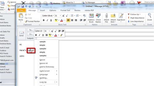 The automatic spell checker in Outlook