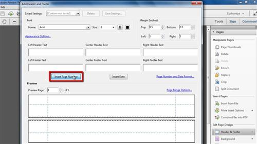 The insert page numbers option