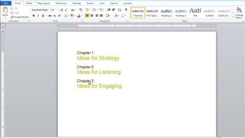 Creating the table of contents in Word