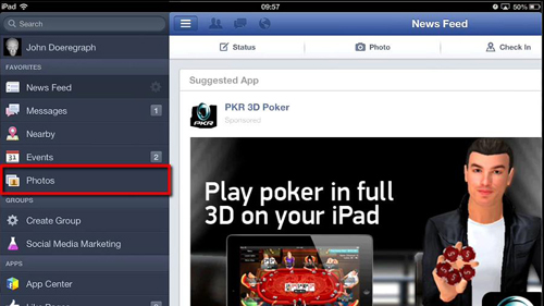 Navigating to the photos area in the Facebook app