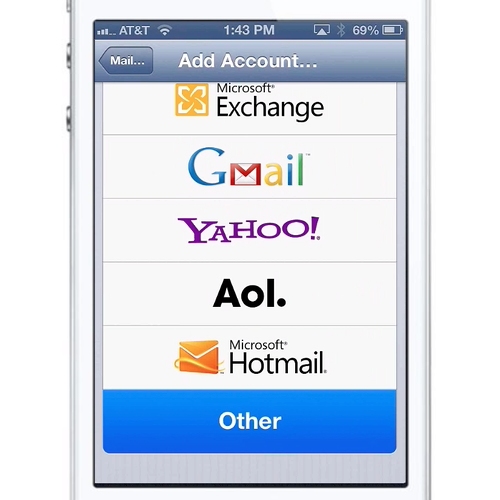 Tap Other to setup a custom mail account