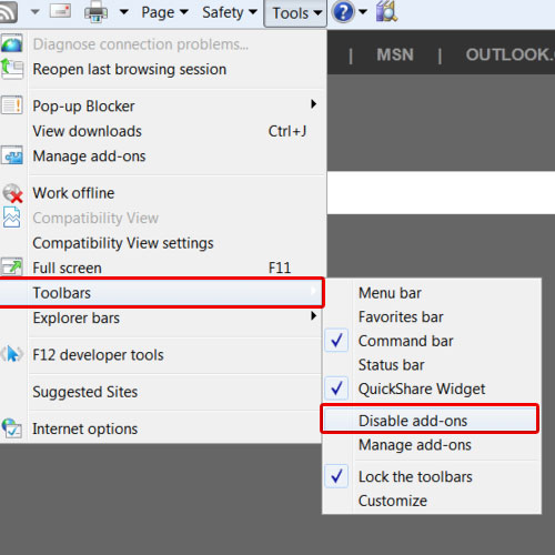 how do you disable add ons in ie