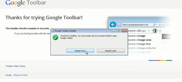 finish setup of Google toolbar