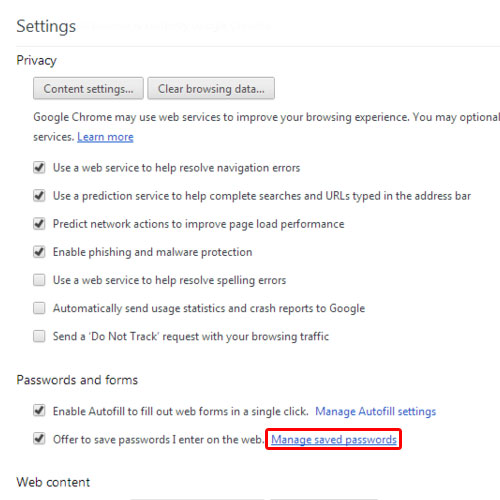 viewing saved passwords in chrome