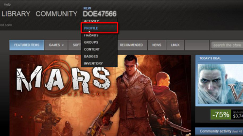 Navigating to your profile within Steam