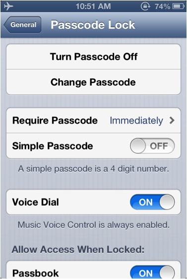 Tap ‘Require Passcode’ to select moment of entry