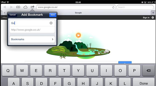 Adding a bookmark to Safari