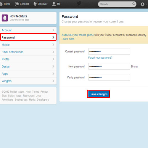 Change twitter password