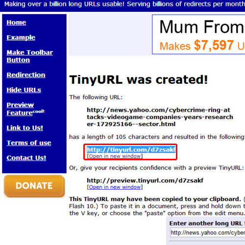 Copy the link created by tiny url