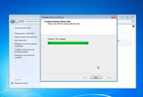 password reset disk created