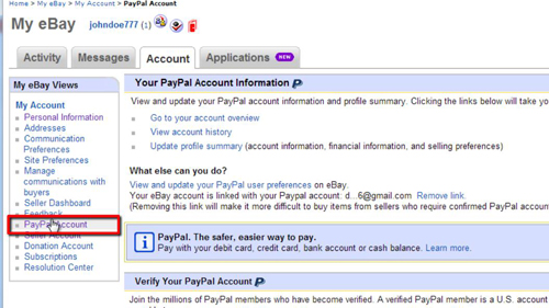 Now you can see the information about your linked PayPal account