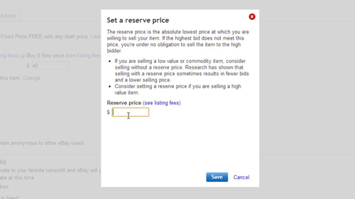 Setting a reserve price for the item