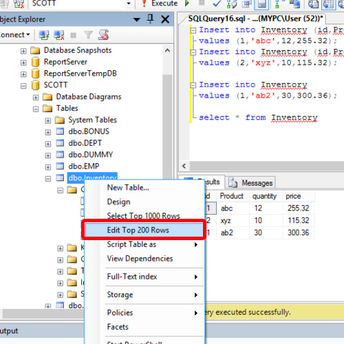 Inserting data in Table Rows